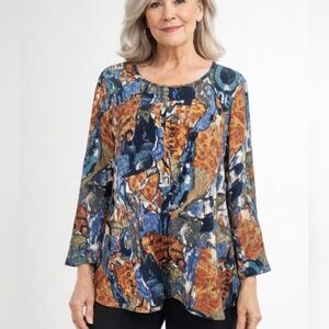 Pure Essence Womans Abstract Print Top Size Medium Blue Brown Stretch Canada